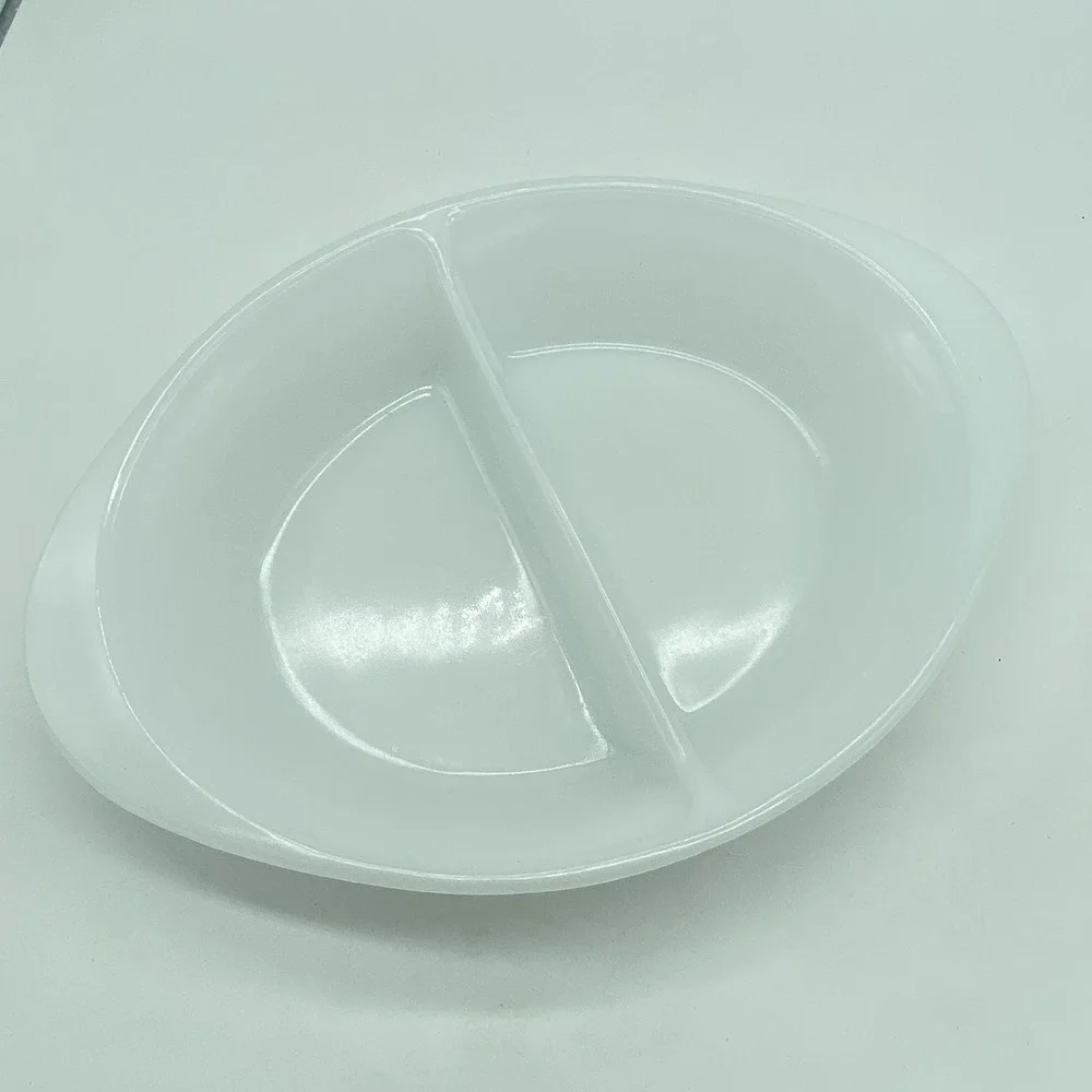 Glasbake Divided Milk Glass Oval Relish Dish Vintage MCM Rustic Farmhouse Retro